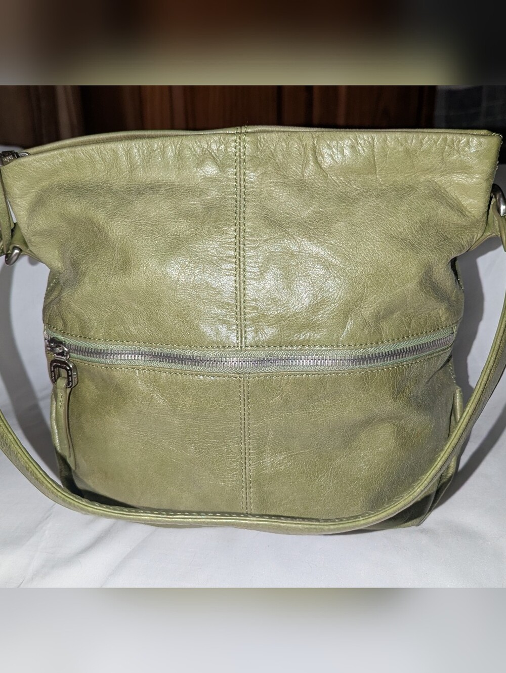 HOBO The Original Green Leather Shoulder Bag with Front Zip